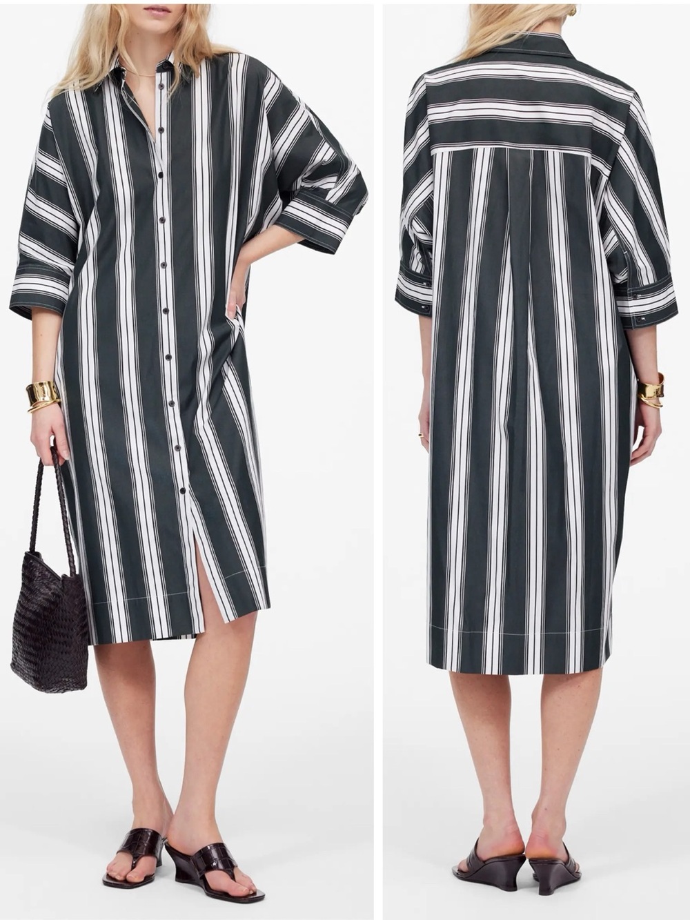 Madewell Stripe Dolman Sleeve Poplin Midi Shirtdress New